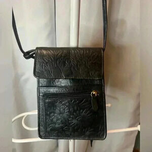 Great American leatherwork tooled leather black crossbody bag